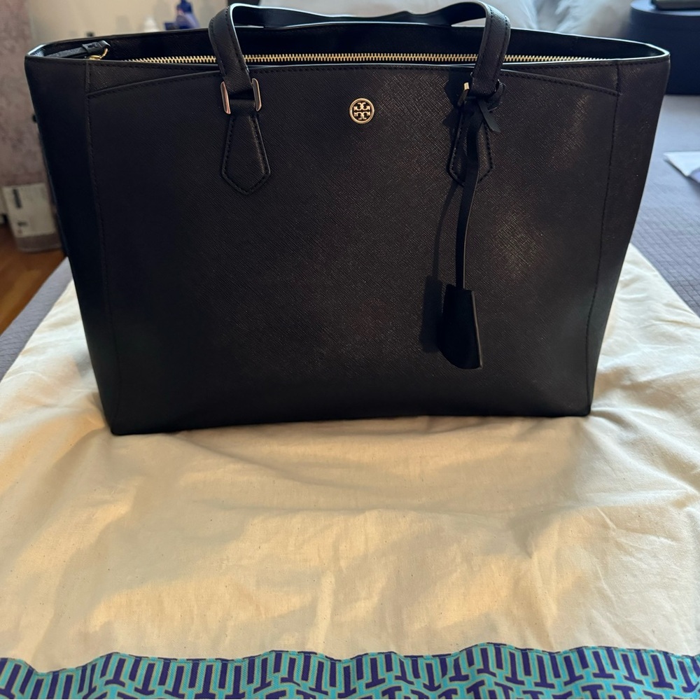 Tory Burch Robinson Tote in black.